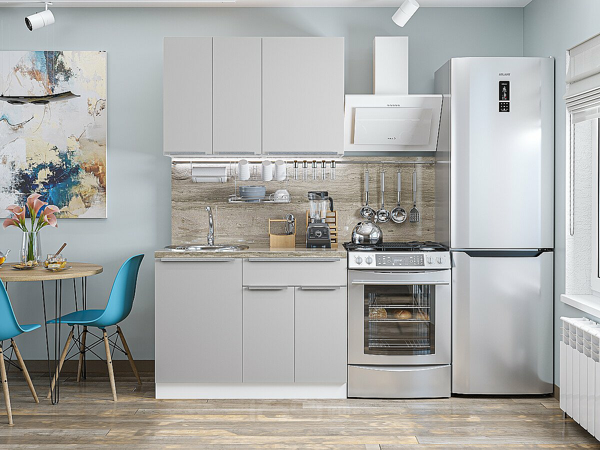 Модульный кухонный гарнитур Фьюжн-05 Silky Light Grey/Белый 2140x1100x600