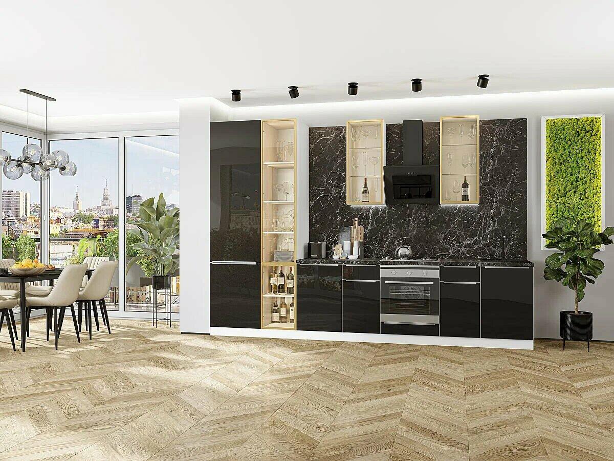 Модульный кухонный гарнитур Фьюжн-08 Anthracite/Белый 2340x3400x600 Полки стекло