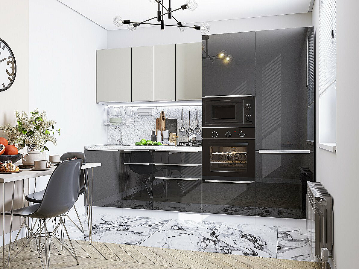 Модульный кухонный гарнитур Фьюжн-07 Anthracite, Silky Light Grey/Белый 2140x2700x600