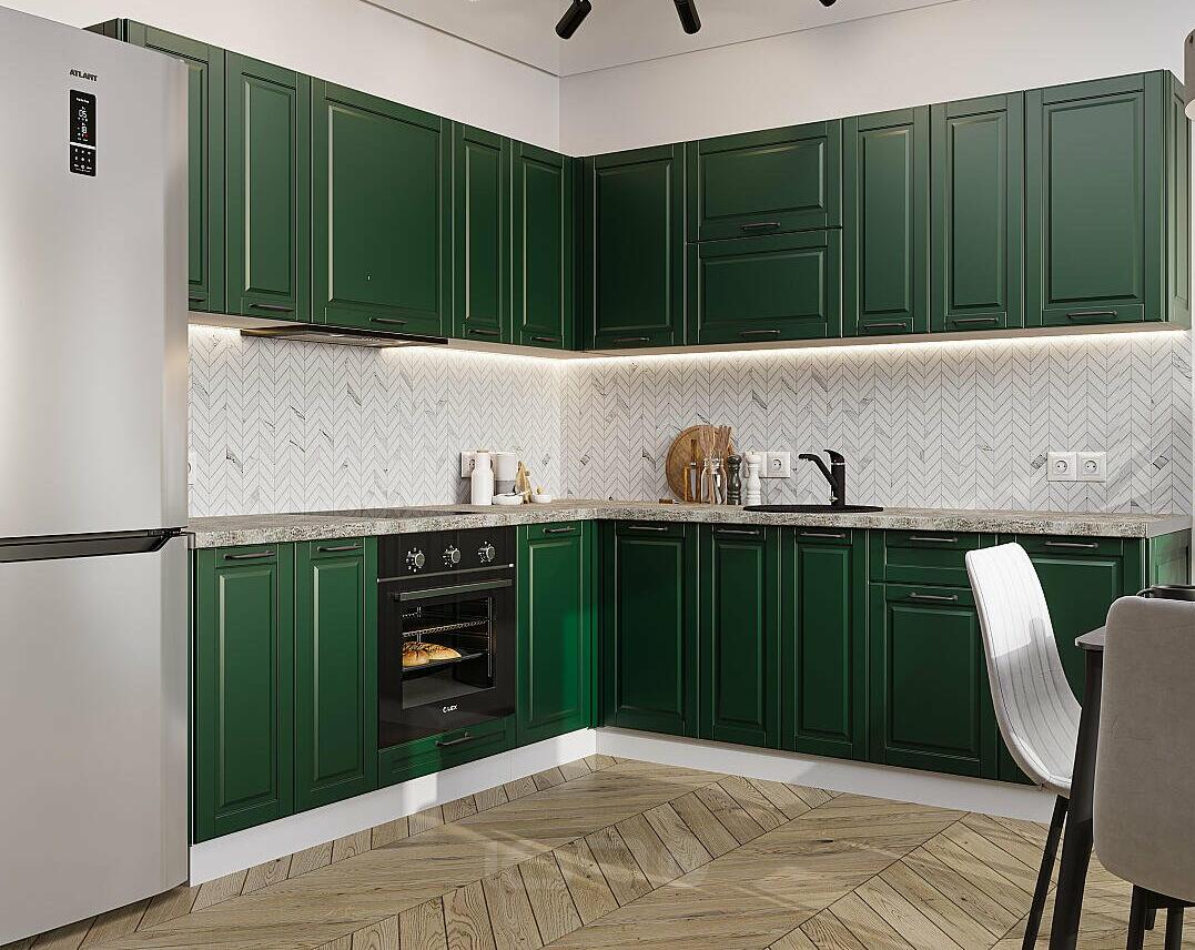 Модульный кухонный гарнитур Дублин-02 Special Green/Белый 2140x2200/2400x600