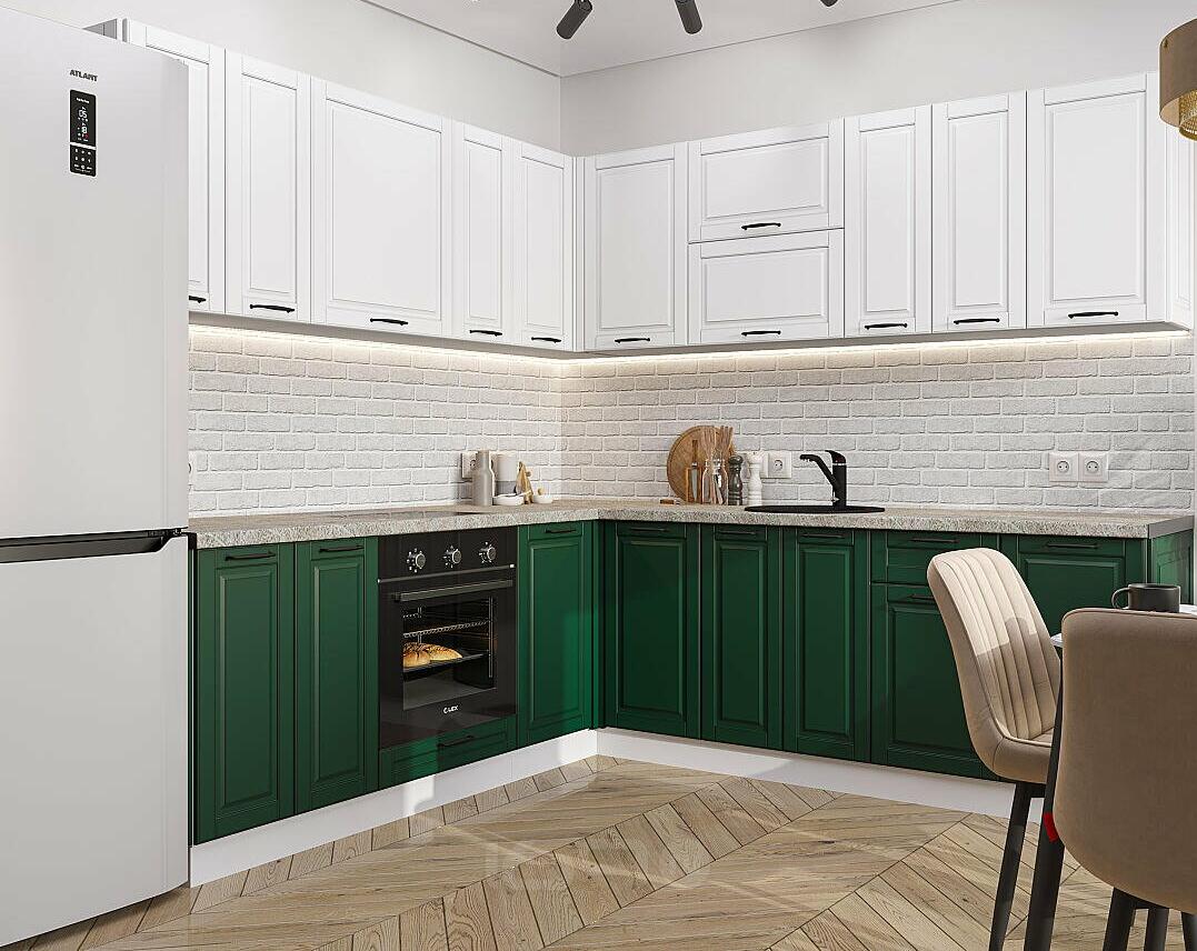 Модульный кухонный гарнитур Дублин-02 Special Green, Special White/Белый 2140x2200/2400x600