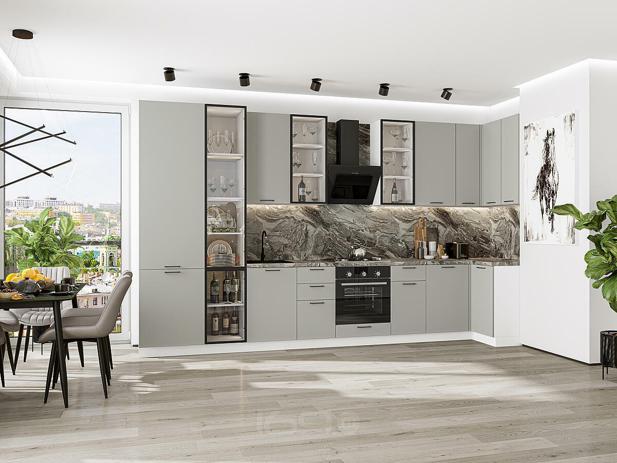 Модульный кухонный гарнитур Light Grey In 2S/Белый 2340x4000/1000x600