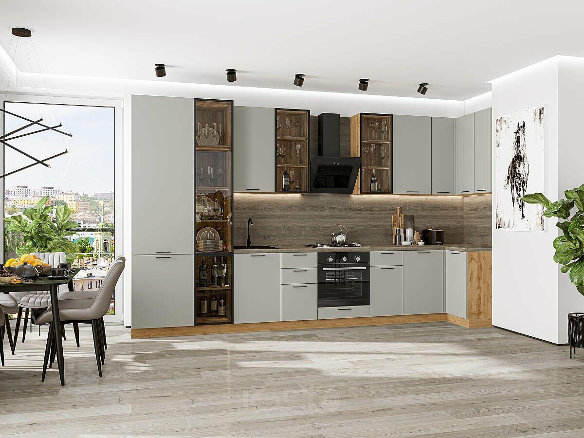 Модульный кухонный гарнитур Light Grey In 2S/Дуб Вотан 2340x4000/1000x600