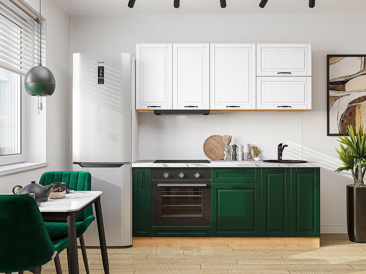 Модульный кухонный гарнитур Дублин-01 Special Green, Special White/Дуб Вотан 2140x1900x600