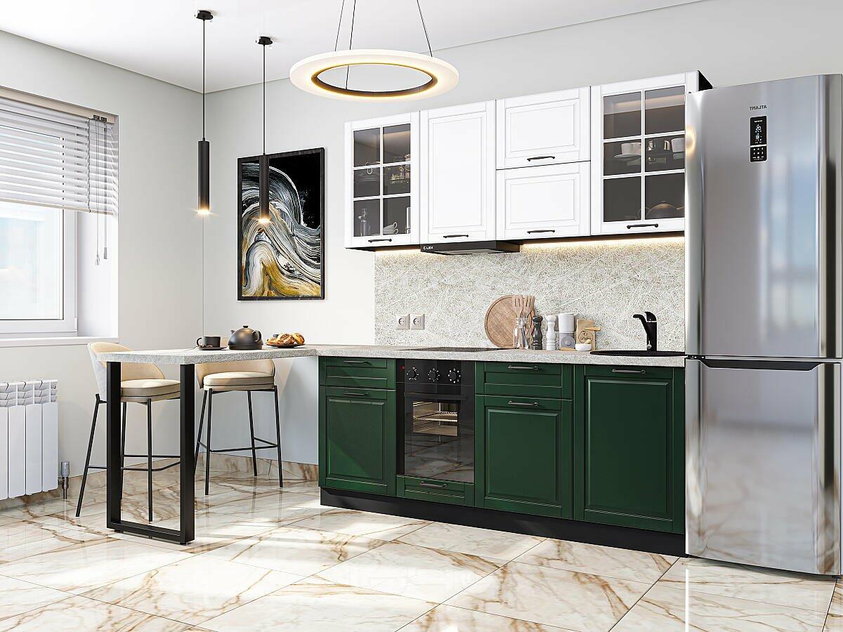 Модульный кухонный гарнитур Дублин-03 Special White, Special Green/Graphite 2140x1950x600
