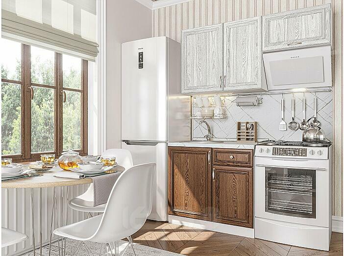 Модульный кухонный гарнитур Шале-04 Brown Dreamline, White Dreamline/Белый 2140x1500x600