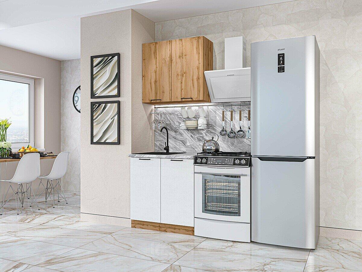 Модульный кухонный гарнитур Флэт-03 White In 2S, Wotan Oak 2S/Дуб Вотан 2140x800x600