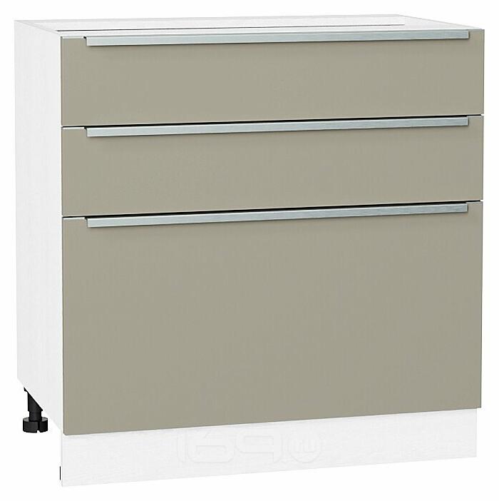 Шкаф нижний с 3-мя ящиками Фьюжн Silky Grey Белый 816*800*480