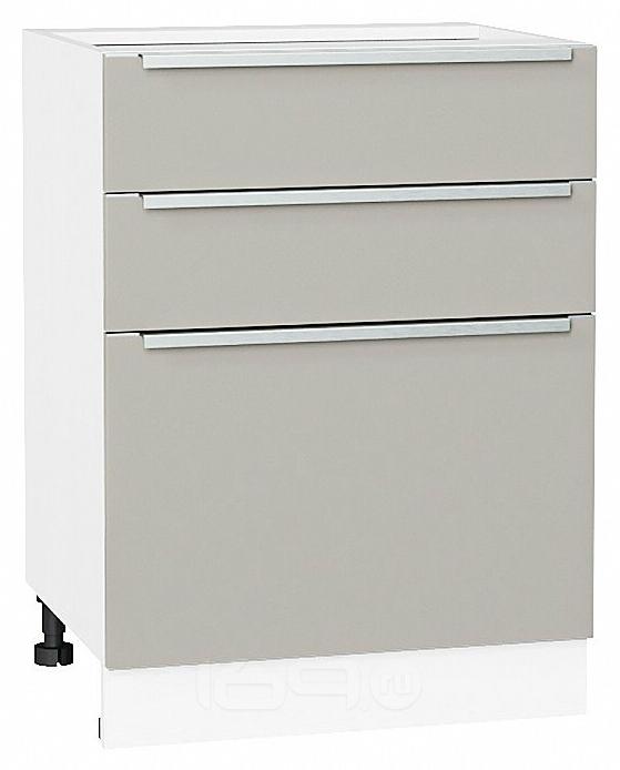 Шкаф нижний с 3-мя ящиками Фьюжн Silky Light Grey Белый 816*600*480