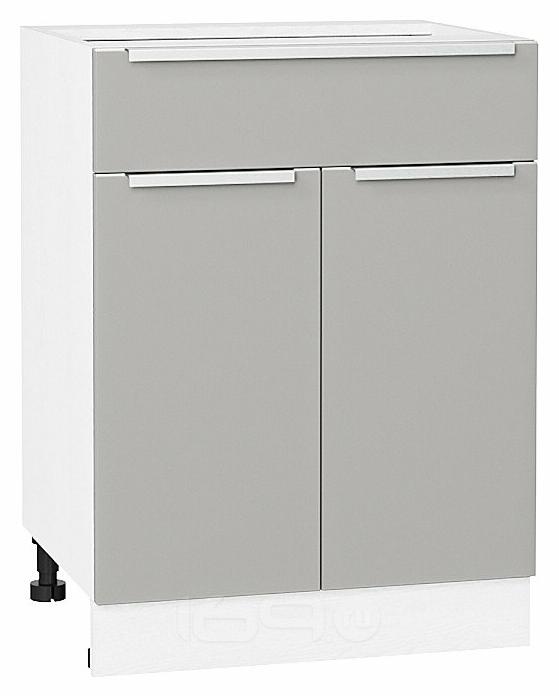 Шкаф нижний с 2-мя дверцами и ящиком Фьюжн Silky Light Grey Белый 816*600*480