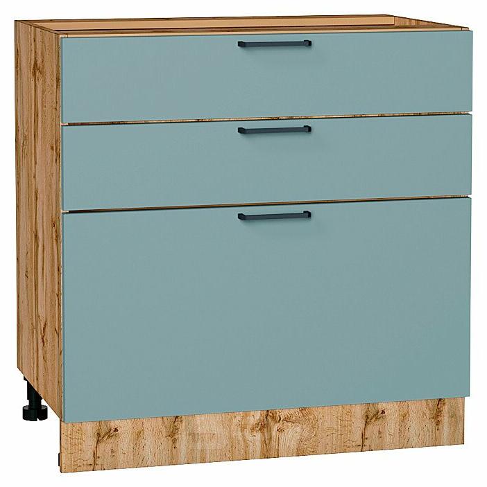 Шкаф нижний с 3-мя ящиками Флэт Grey-green In 2S/Дуб Вотан 816*800*478