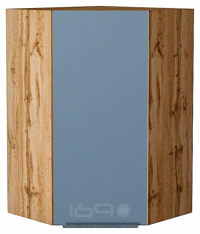 Шкаф верхний угловой Фьюжн Silky Blue Дуб Вотан 920*600*600