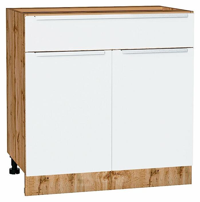 Шкаф нижний с 2-мя дверцами и ящиком Фьюжн Silky White Дуб Вотан 816*800*480