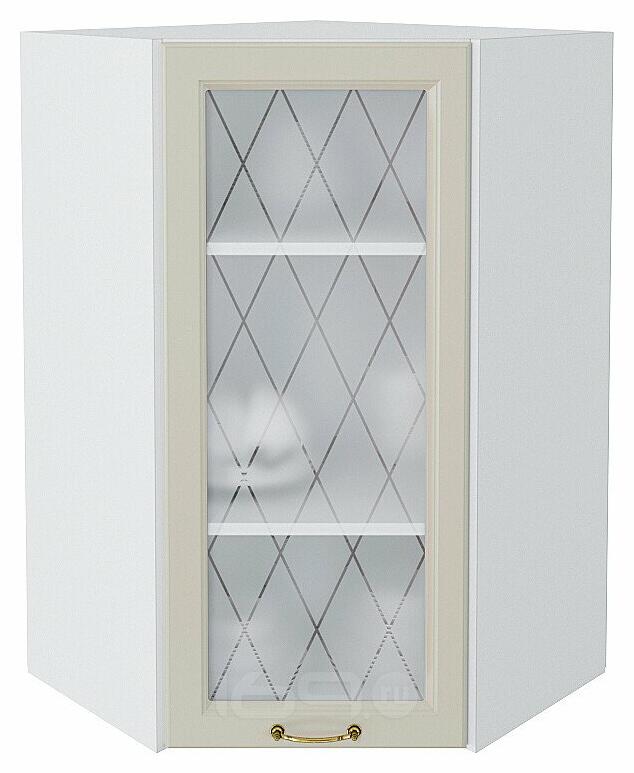 Шкаф верхний угловой остекленный Ницца Агат/Белый 920*600*600