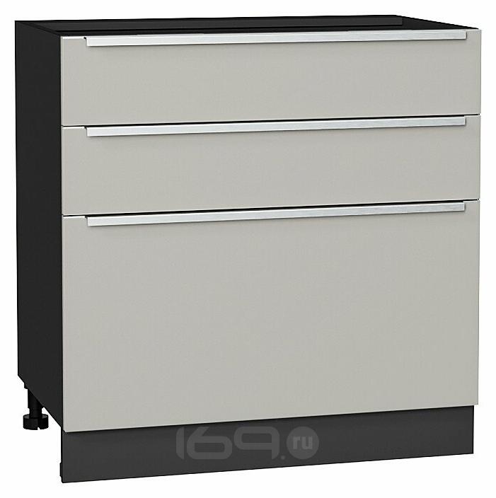 Шкаф нижний с 3-мя ящиками Фьюжн Silky Light Grey Graphite 816*800*480