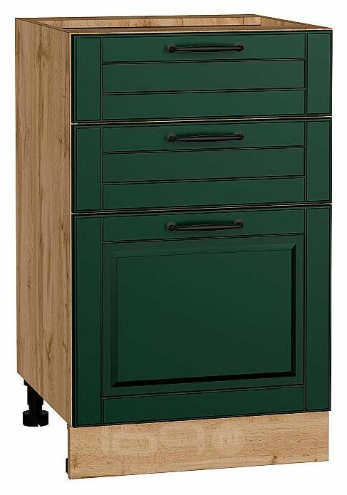 Шкаф нижний с 3-мя ящиками Дублин Special Green/Дуб Вотан 816*500*478