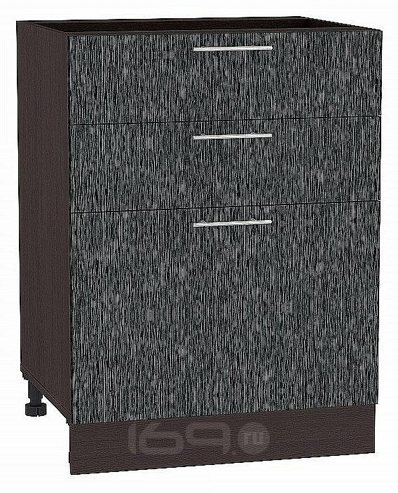 Шкаф нижний с 3-мя ящиками Валерия-М Черный металлик дождь Graphite 816*600*480