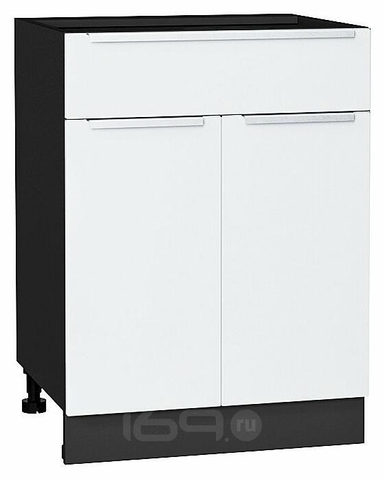 Шкаф нижний с 2-мя дверцами и ящиком Фьюжн Silky White Graphite 816*600*480