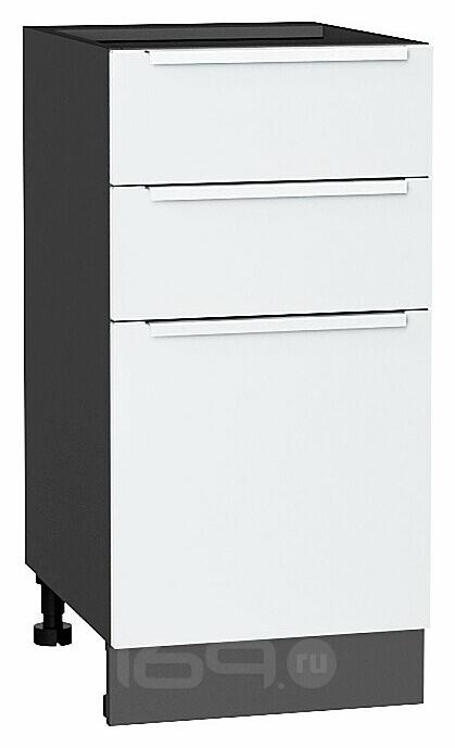 Шкаф нижний с 3-мя ящиками Фьюжн Silky White Graphite 816*400*480