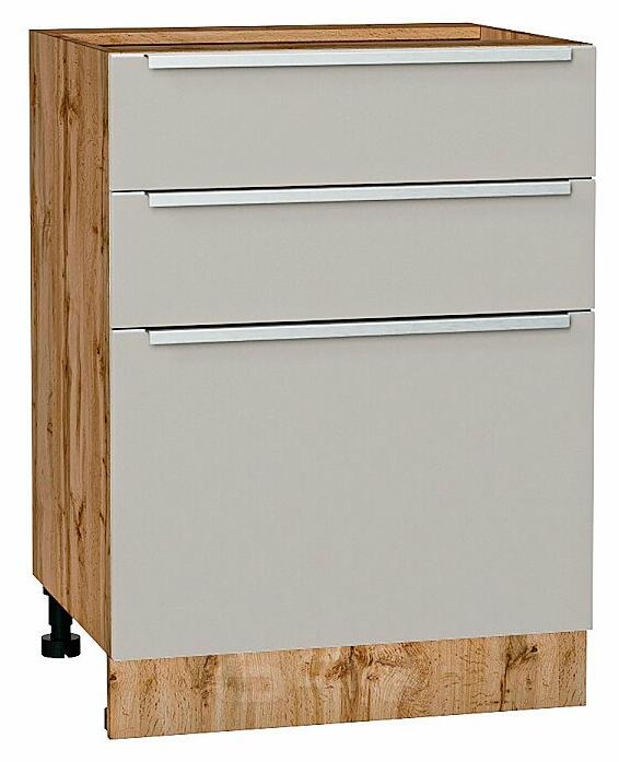 Шкаф нижний с 3-мя ящиками Фьюжн Silky Light Grey Дуб Вотан 816*600*480