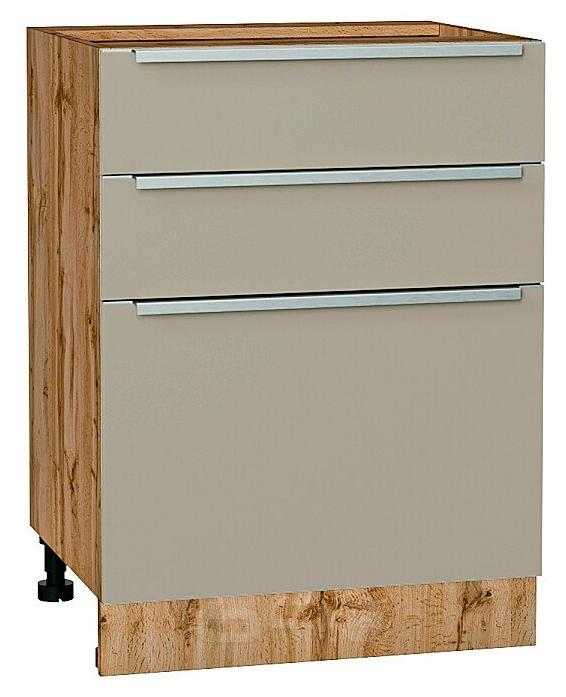 Шкаф нижний с 3-мя ящиками Фьюжн Silky Grey Дуб Вотан 816*600*480