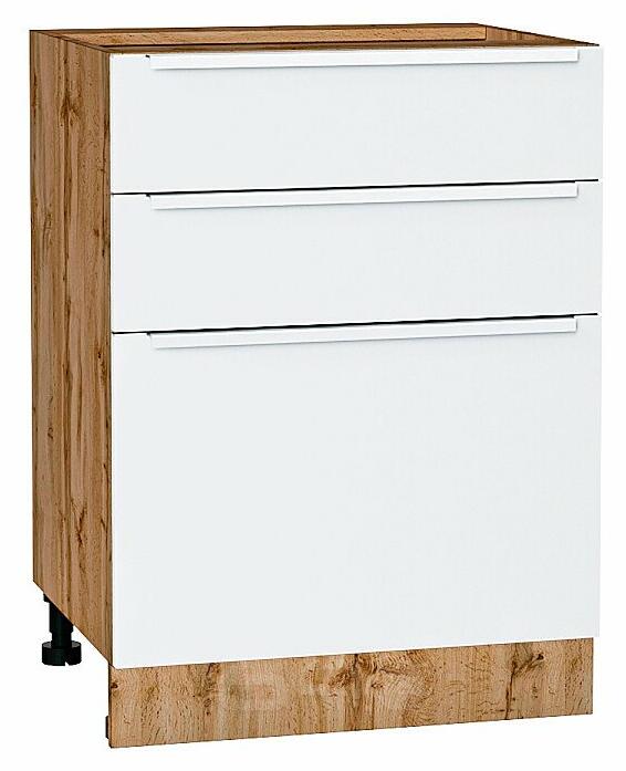 Шкаф нижний с 3-мя ящиками Фьюжн Silky White Дуб Вотан 816*600*480