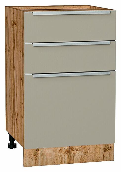 Шкаф нижний с 3-мя ящиками Фьюжн Silky Grey Дуб Вотан 816*500*480