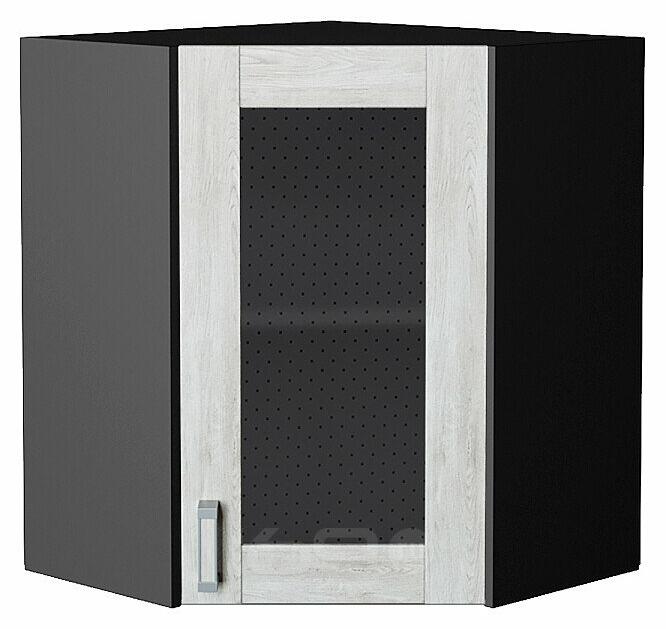 Шкаф верхний угловой остекленный Лофт Nordic Oak/Graphite 716*600*600