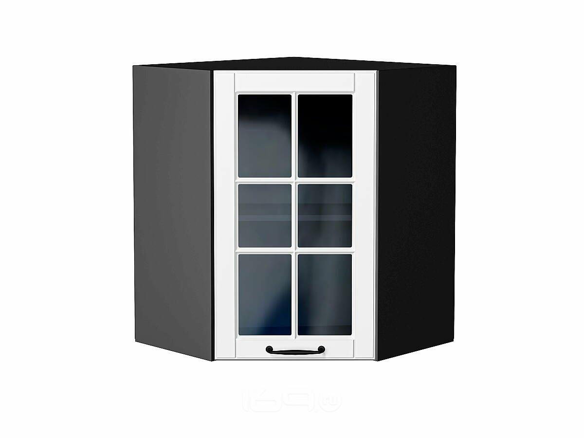 Шкаф верхний угловой остекленный Дублин Special White/Graphite 716*600*600