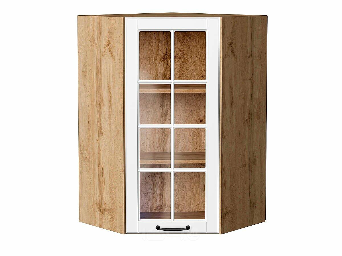 Шкаф верхний угловой остекленный Дублин Special White/Дуб Вотан 920*600*600