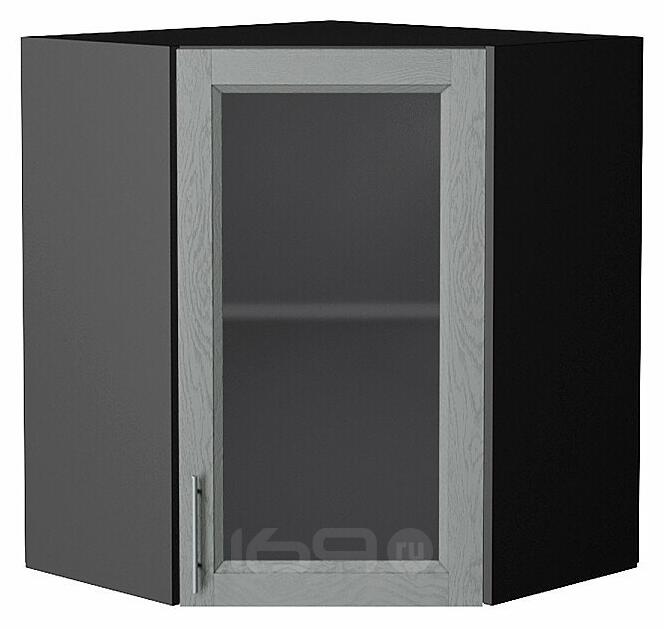Шкаф верхний угловой остекленный Сканди Grey Softwood Graphite 716*600*600