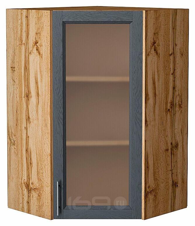 Шкаф верхний угловой остекленный Сканди Graphite Softwood Дуб Вотан 920*600*600