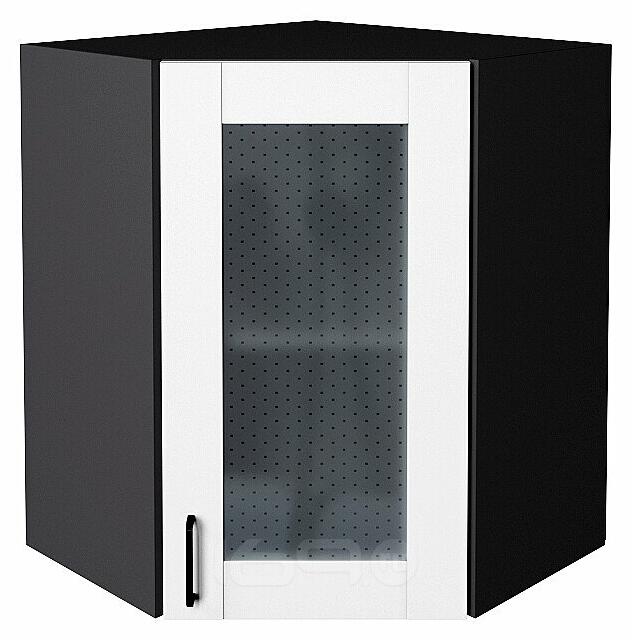 Шкаф верхний угловой остекленный Лофт Super White Graphite 716*600*600