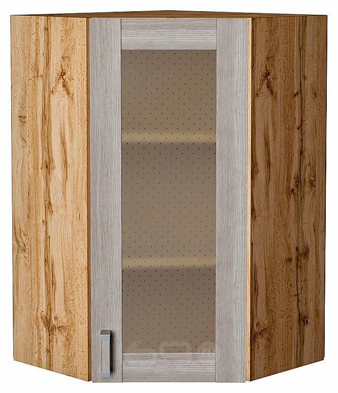 Шкаф верхний угловой остекленный Лофт Cappuccino Veralinga Дуб Вотан 920*600*600