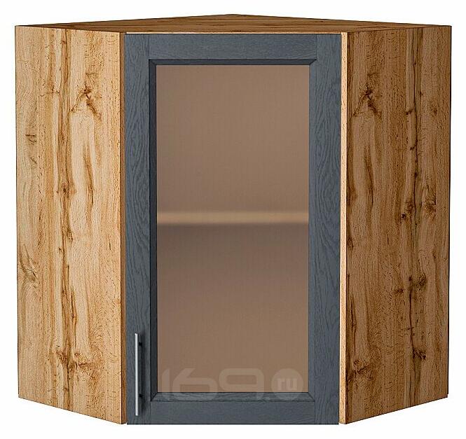 Шкаф верхний угловой остекленный Сканди Graphite Softwood Дуб Вотан 716*600*600