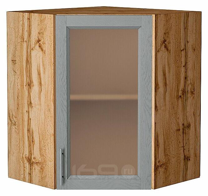Шкаф верхний угловой остекленный Сканди Grey Softwood Дуб Вотан 716*600*600