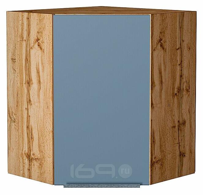Шкаф верхний угловой Фьюжн Silky Blue Дуб Вотан 716*600*600