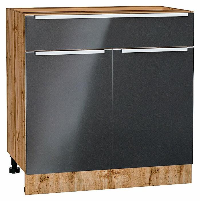 Шкаф нижний с 2-мя дверцами и ящиком Фьюжн Anthracite Дуб Вотан 816*800*480