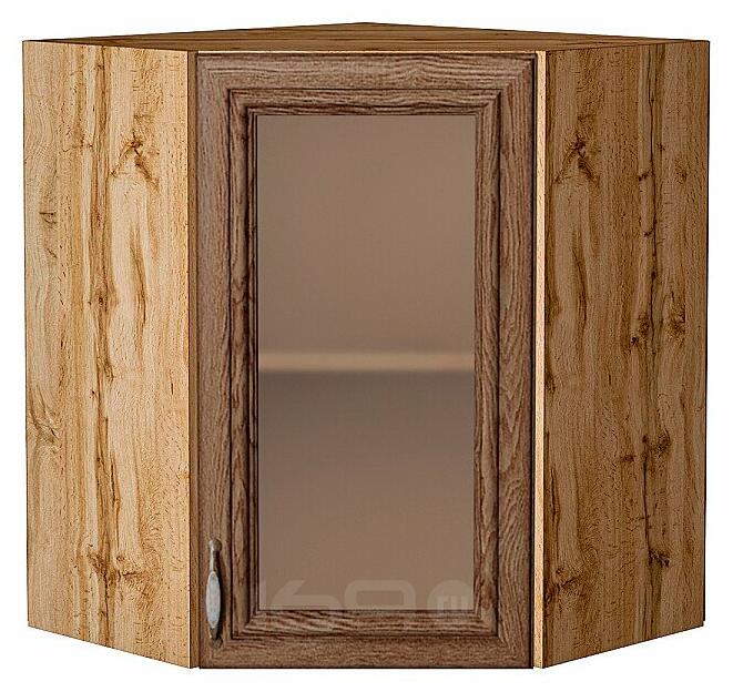 Шкаф верхний угловой остекленный Шале Brown Dreamline Дуб Вотан 716*600*600