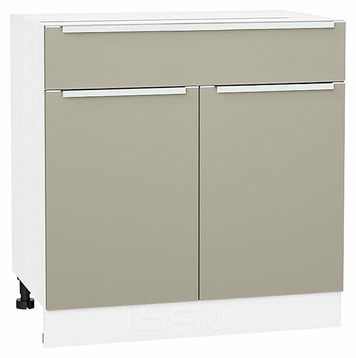 Шкаф нижний с 2-мя дверцами и ящиком Фьюжн Silky Grey Белый 816*800*480