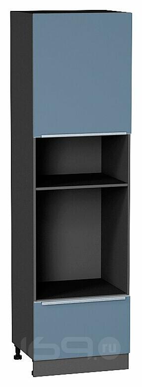 Шкаф пенал с 1-ой дверцей и ящиком под технику Фьюжн Silky Blue Graphite 2132*600*576