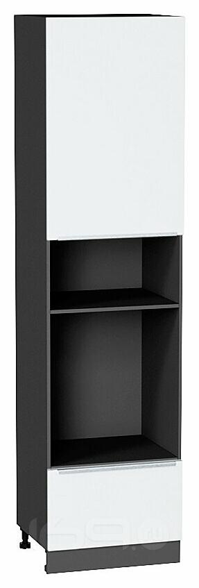 Шкаф пенал с 1-ой дверцей и ящиком под технику Фьюжн Silky White Graphite 2336*600*576