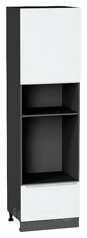 Шкаф пенал с 1-ой дверцей и ящиком под технику Фьюжн Silky White Graphite 2132*600*576