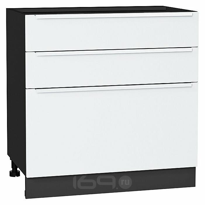 Шкаф нижний с 3-мя ящиками Фьюжн Silky White Graphite 816*800*480