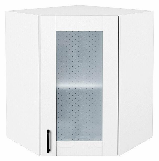 Шкаф верхний угловой остекленный Лофт Super White Белый 716*600*600