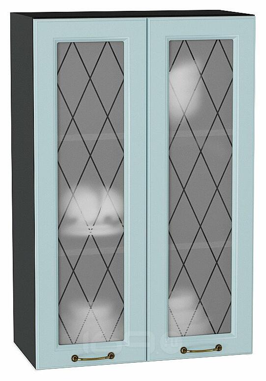 Шкаф верхний с 2-мя остекленными дверцами Ницца Голубой/Graphite 920*600*318