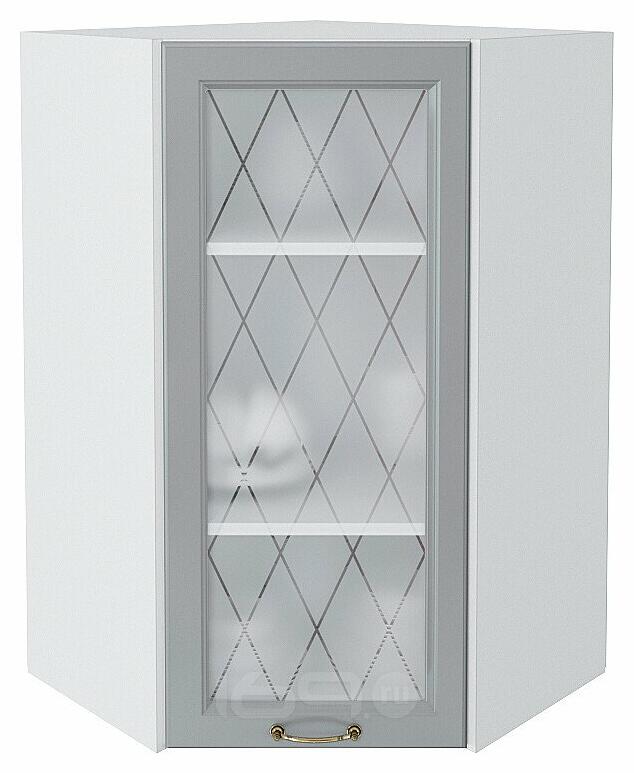 Шкаф верхний угловой остекленный Ницца Графит/Белый 920*600*600