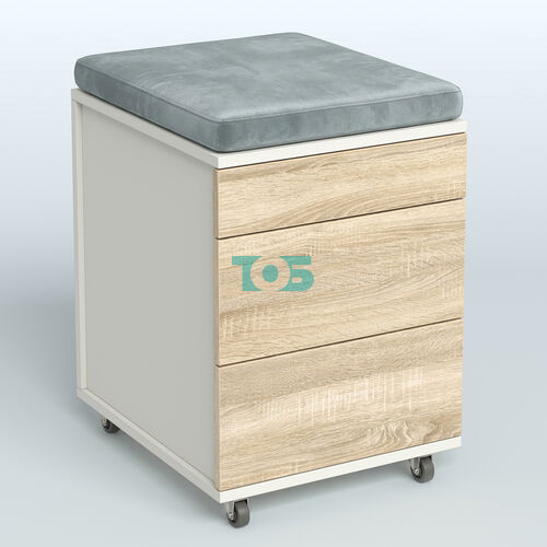 Тумба мобильная 2 ящика + 1 ящик-лоток с подушкой Фламинго, цвет белый + акация + бежевый