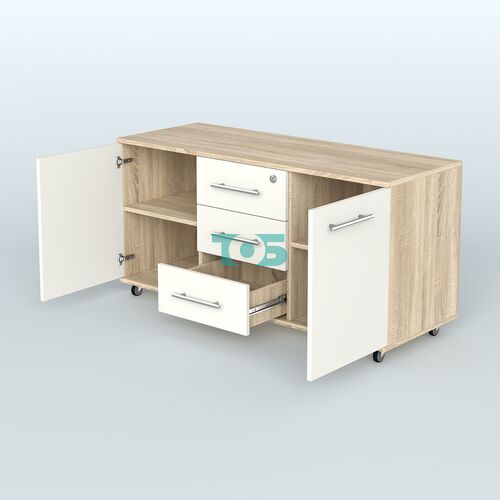 Тумба сервисная с 3 ящиками с замком и 2 фасадами Индиго Вуд, цвет дуб темный + белый