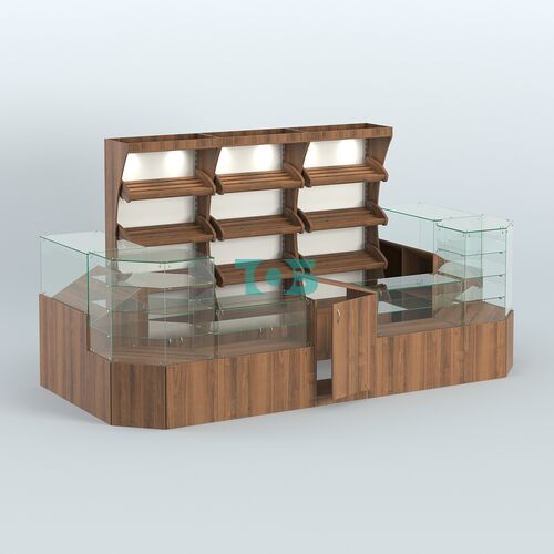 Пристенный павильон со стеклянными прилавками под выкладку хлеба и выпечки №2